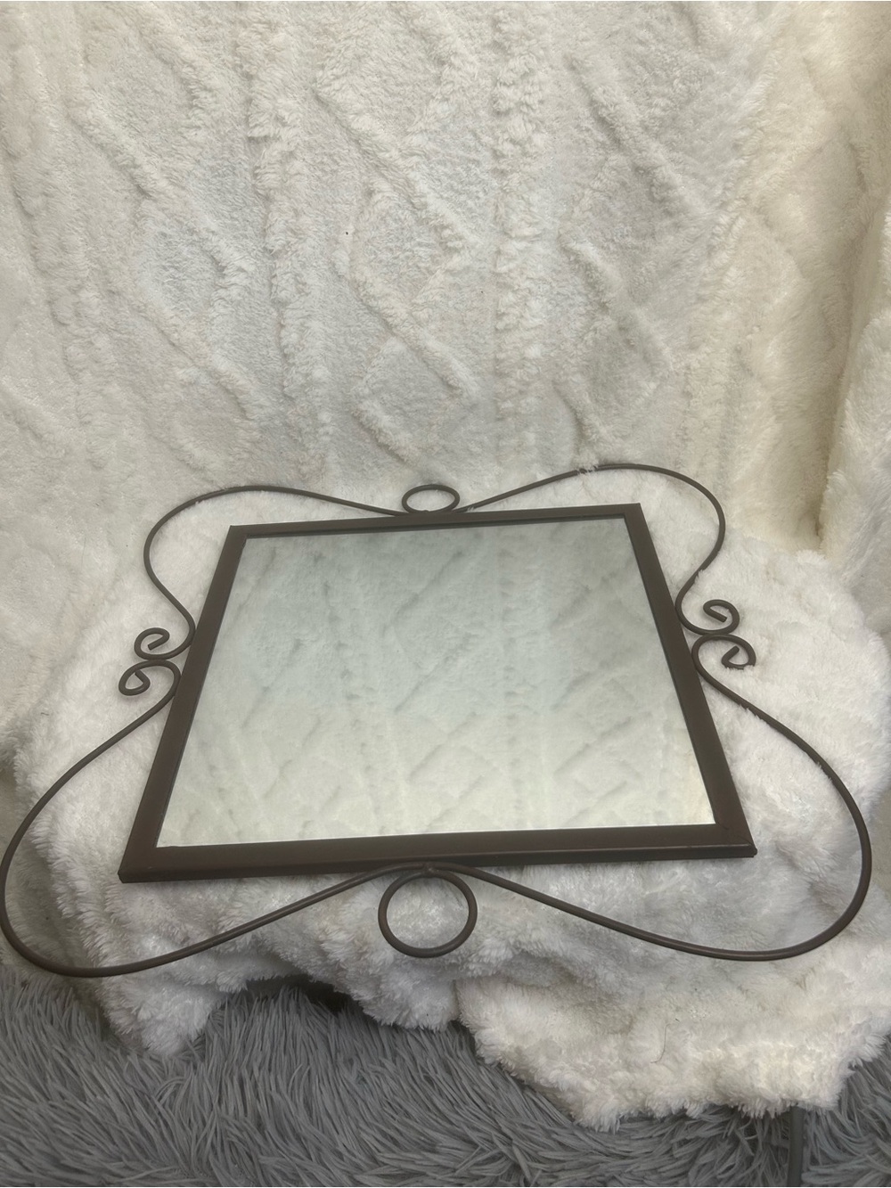 Decorative Brown Metal-Framed Wall Mirror - Classic Scroll Design 12 x 12